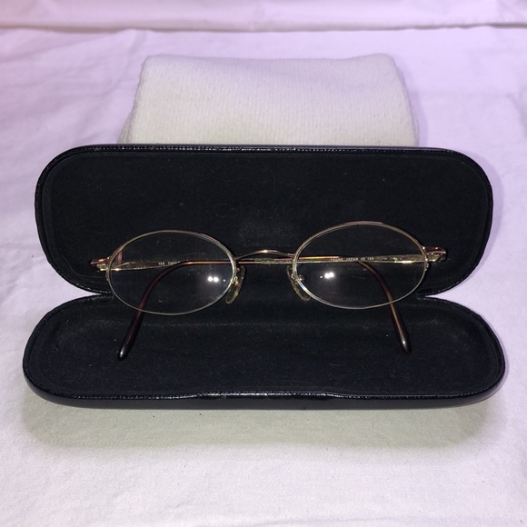 Vintage Calvin Klein Eye Glasses Half-Rimless, Goldtone Oval Half Frame, 343 510 - Picture 2 of 16